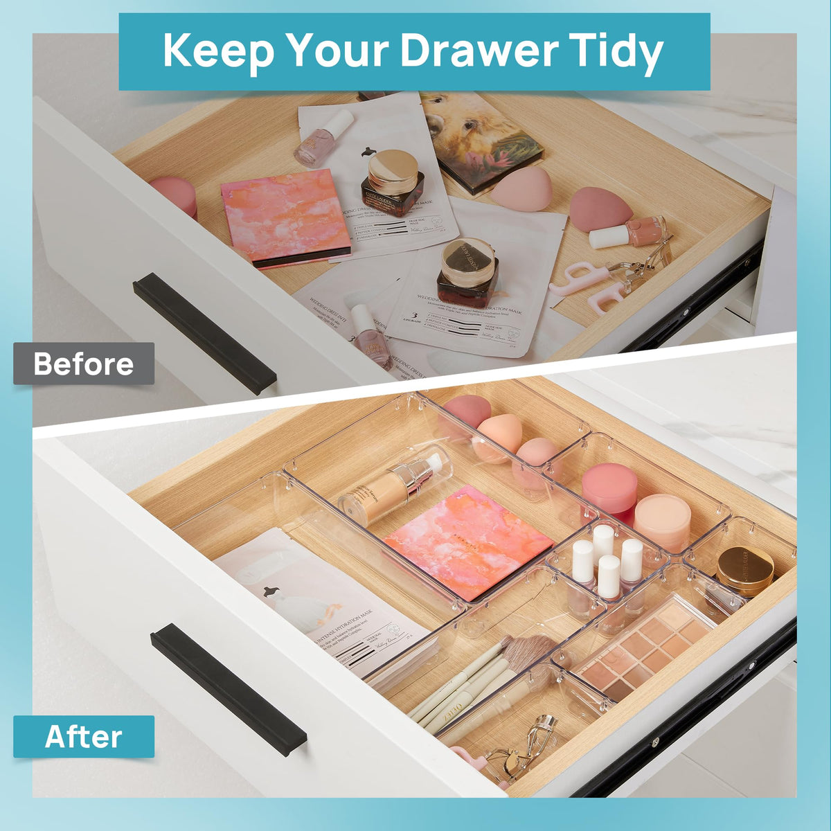 Vtopmart small items sorted in trays showing organized jewelry and lipsticks for quick access