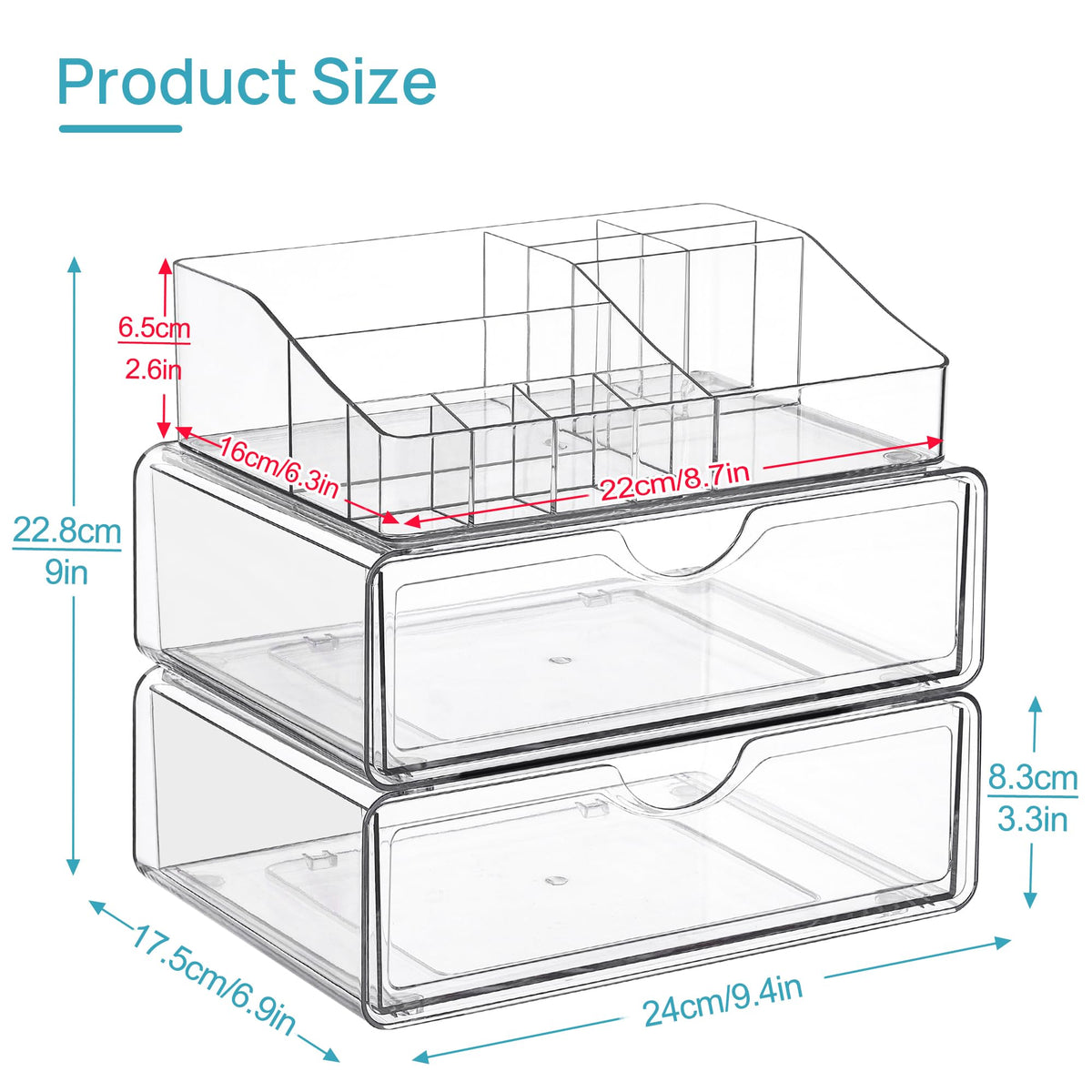 Vtopmart top compartment filled with lipsticks and brushes for quick access
