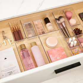 Vtopmart trays arranged inside a drawer demonstrating modular configuration and space savings