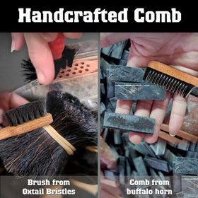 VTUNA close-up of buffalo horn teeth reducing static and detangling hair smoothly