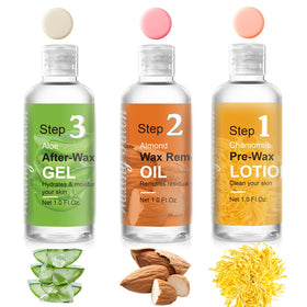 VUEYAA front packaging showing complete three-step waxing kit for neat at-home results