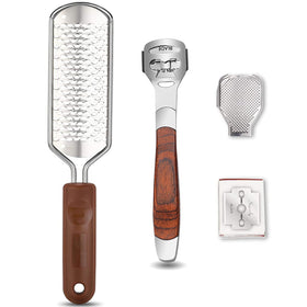 Vusoset front view of rasp and shaver kit showing complete set and benefits
