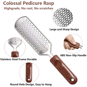 Vusoset close-up of stainless steel rasp texture for faster exfoliation