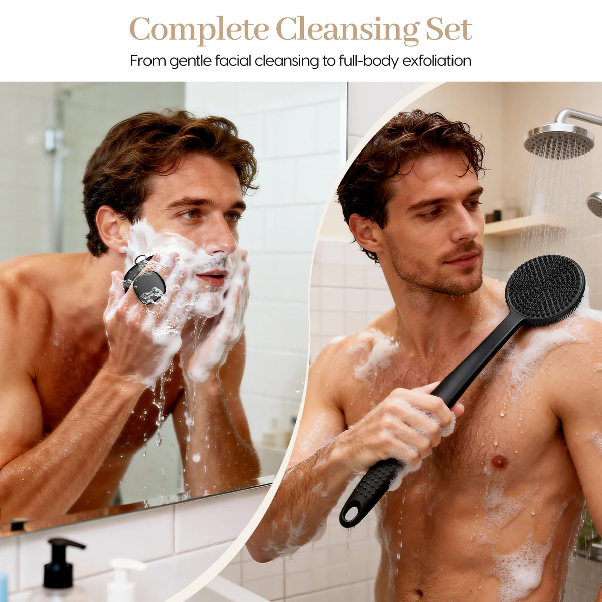 VWMYQ face brush close-up showing soft silicone nodules for gentle pore cleansing