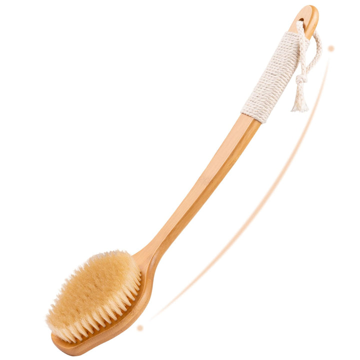 VWMYQ bamboo back scrubber front view showing full brush for effective cleaning