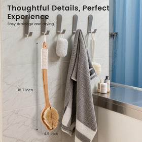 VWMYQ back scrubber in bathroom being used to reach upper back easily
