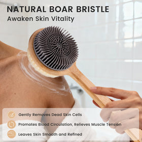 VWMYQ closeup of soft silicone bristles gentle on chest and neck benefit