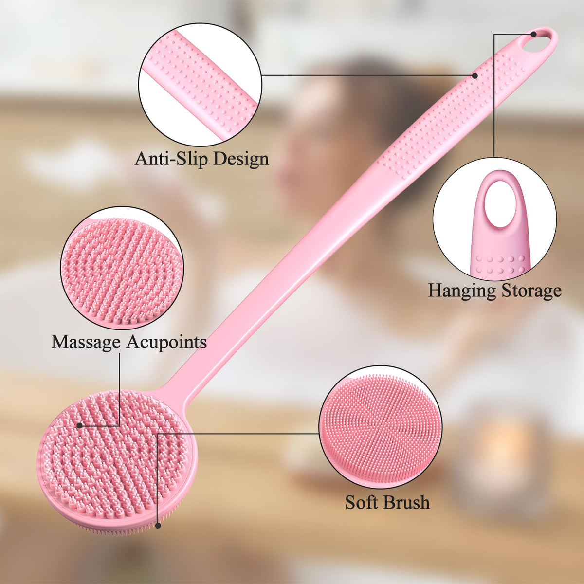 VWMYQ in-shower use reaching shoulders to clean hard-to-reach areas