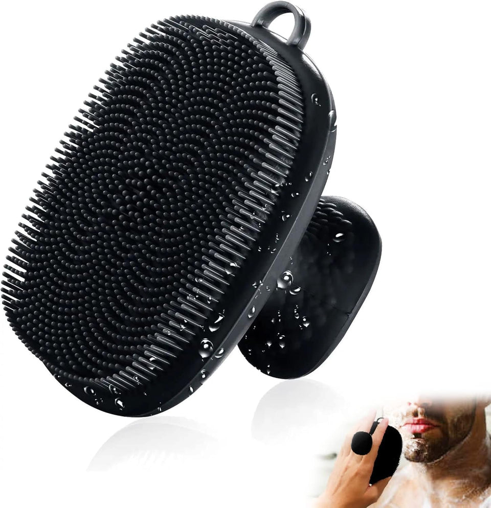 VWMYQ face scrubber front view showing compact design and black finish benefiting daily cleansing