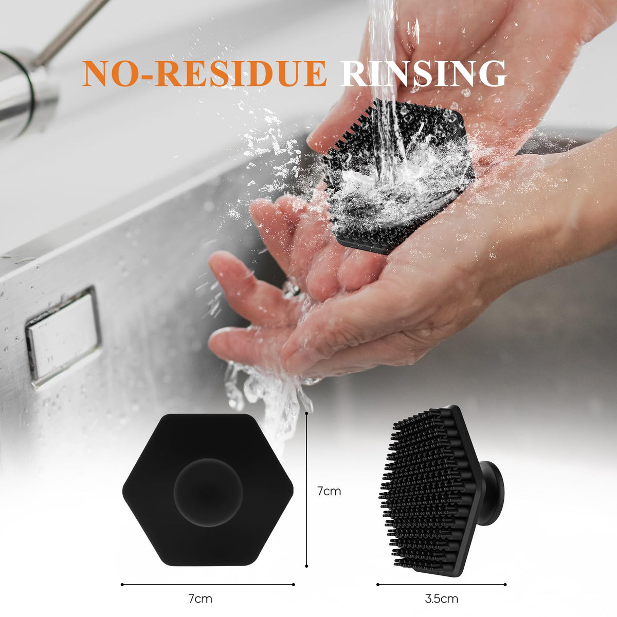 VWMYQ scrubber being used in shower illustrating effective cleansing and soothing massage