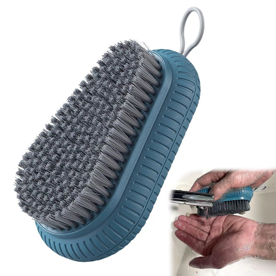 VWMYQ front view of blue heavy duty nail brush showing compact shape and grip