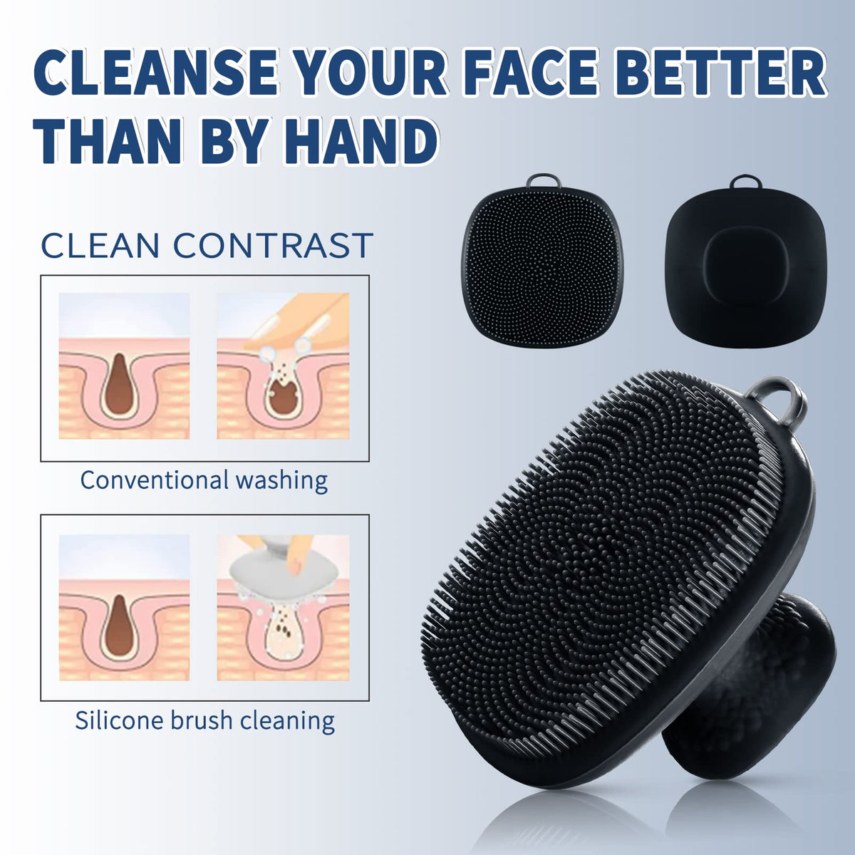 VWMYQ face scrubber held in hand to show scale and ease of use for travel convenience