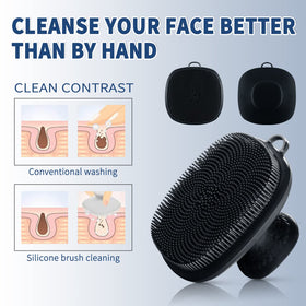 VWMYQ face scrubber held in hand to show scale and ease of use for travel convenience