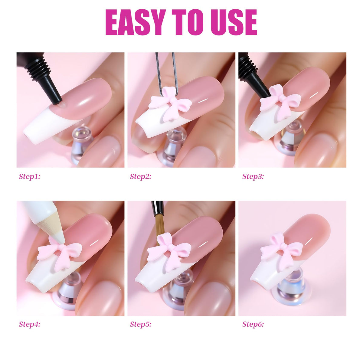 VYNELLE bows applied on nails demonstrating decorative effect