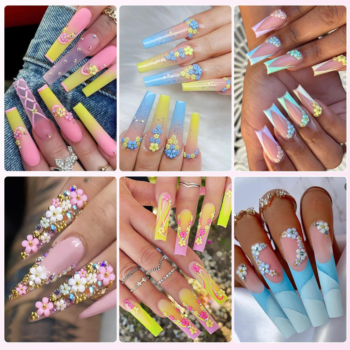 VYNELLE manicure in use with flowers and beads adding layered, salon-style visual impact