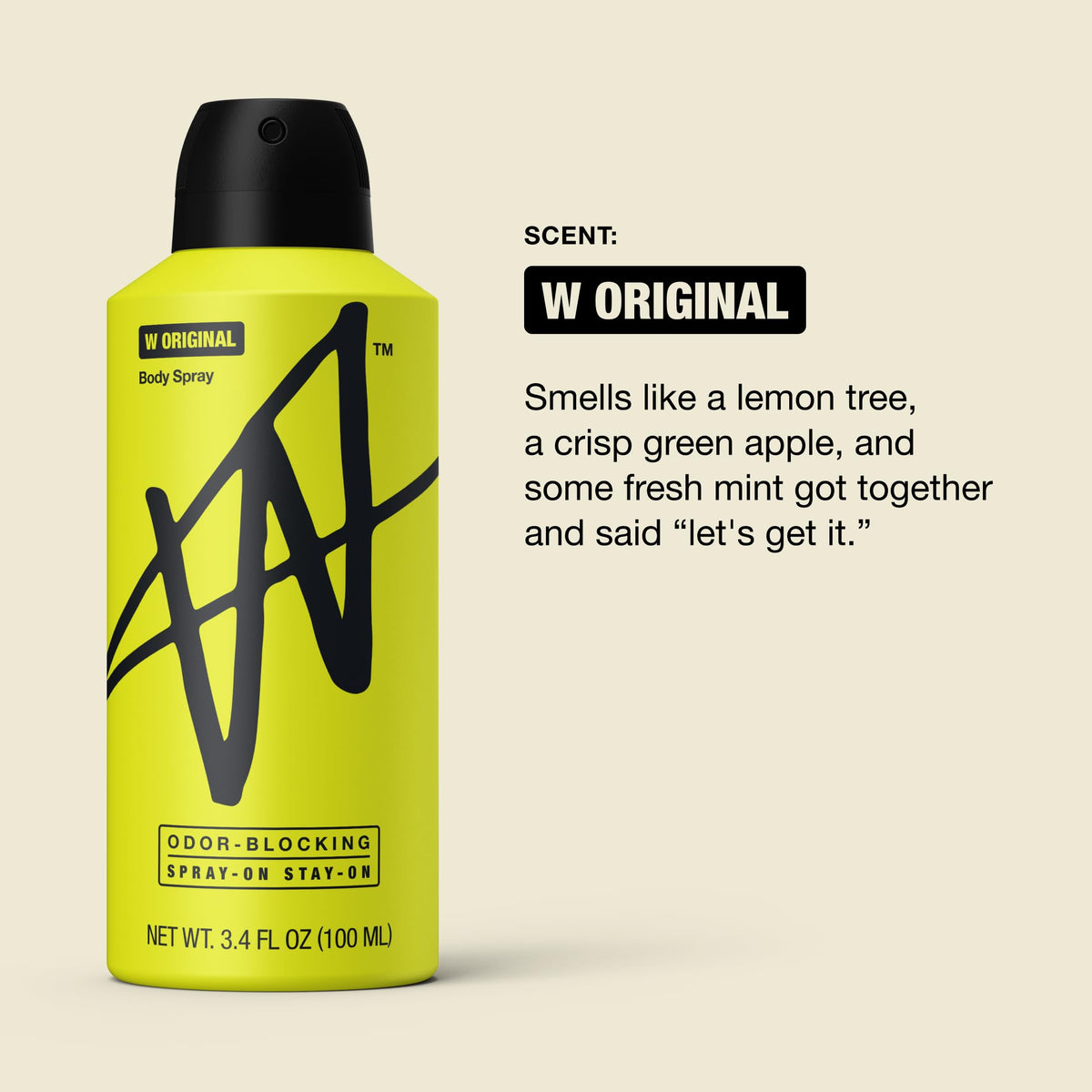 W by Jake Paul close-up of spray nozzle and texture highlighting quick-dry benefit