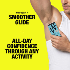 W product being applied after workout showing sweat defense benefit