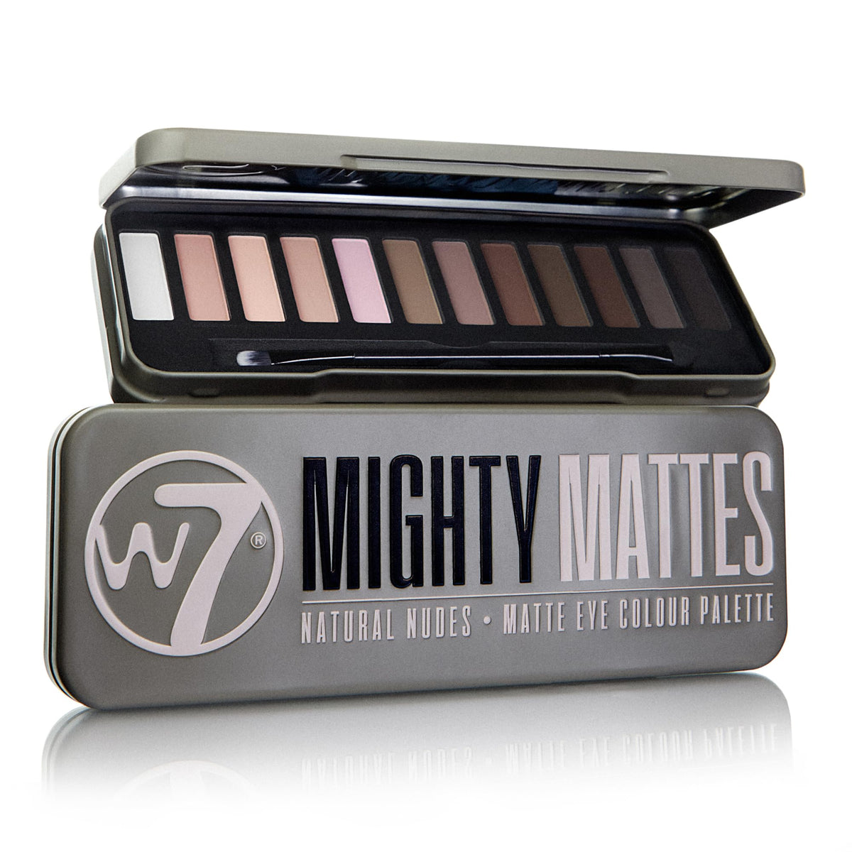 W7 front packaging of compact matte eyeshadow palette, portable for travel
