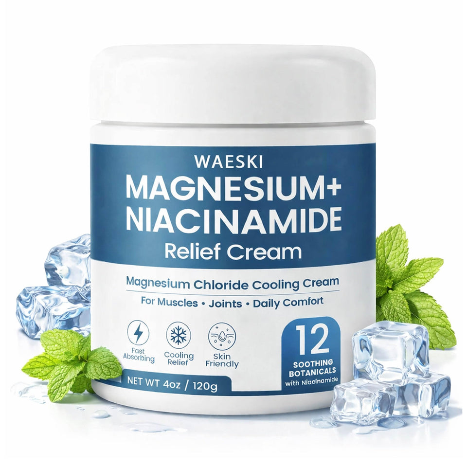 WAESKI front packaging showing magnesium niacinamide cream for quick cooling