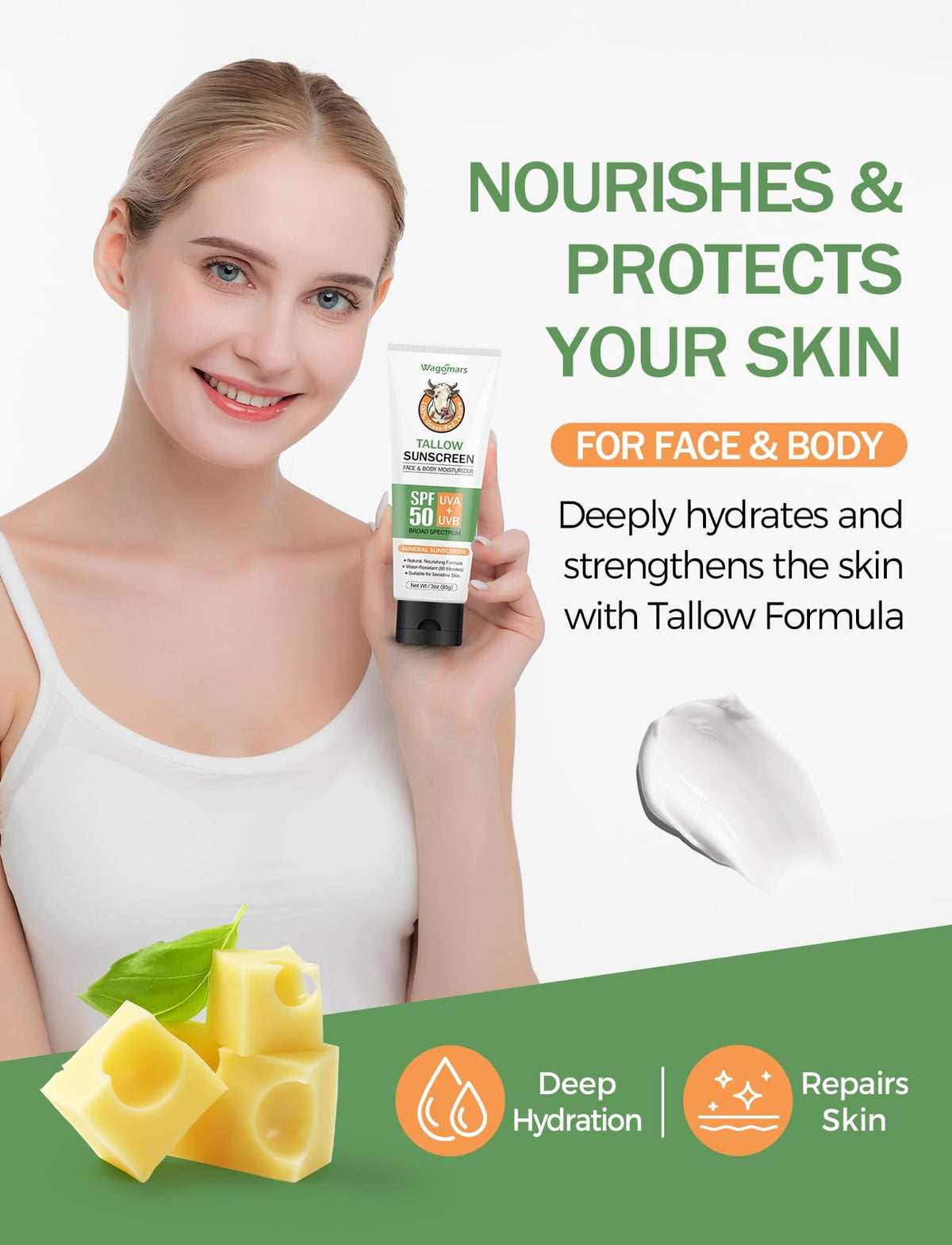 Applying Wagomars to face for non-greasy daily protection benefit