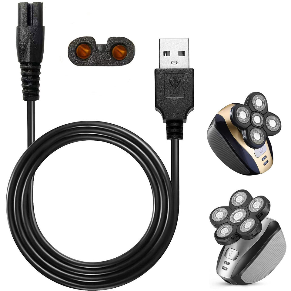 WAHFOX front view of black USB shaver charger cord showing plug and cable, reliable replacement