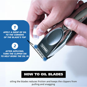 Wahl blade with cleaning brush showing simple maintenance and prolonged sharpness benefit