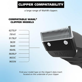 Wahl blade being snapped on without tools showing quick change convenience and time savings