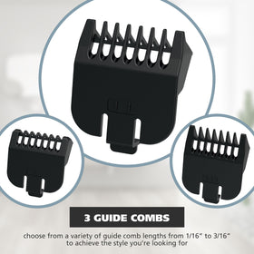 Wahl blade with guide combs displayed to show adjustable cutting lengths