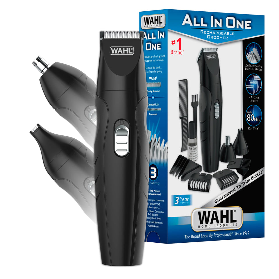 Wahl 9685-200 front view showing compact cordless trimmer, ideal portability