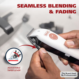 Wahl accessories layout with guards, oil, and brush, emphasizing easy maintenance