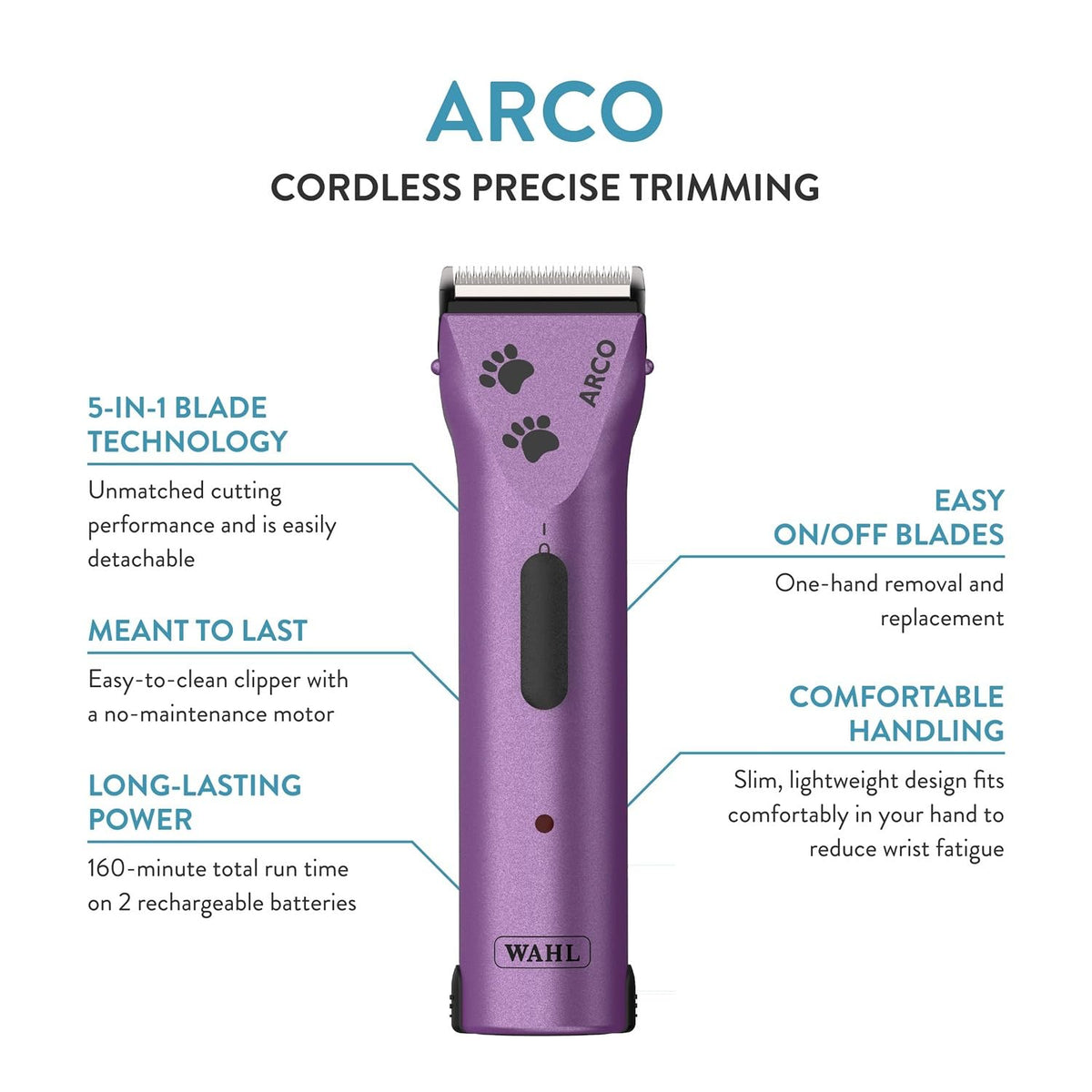 Wahl Arco 5-in-1 fine blade close-up showing adjustable cutting lengths for precise trims