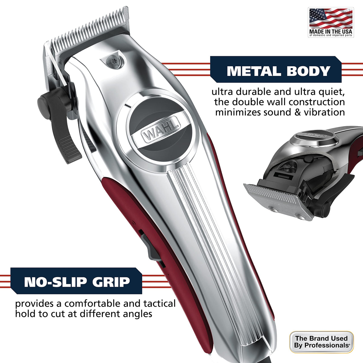 Wahl braided 8-foot power cord detail offering flexibility and tangle resistance