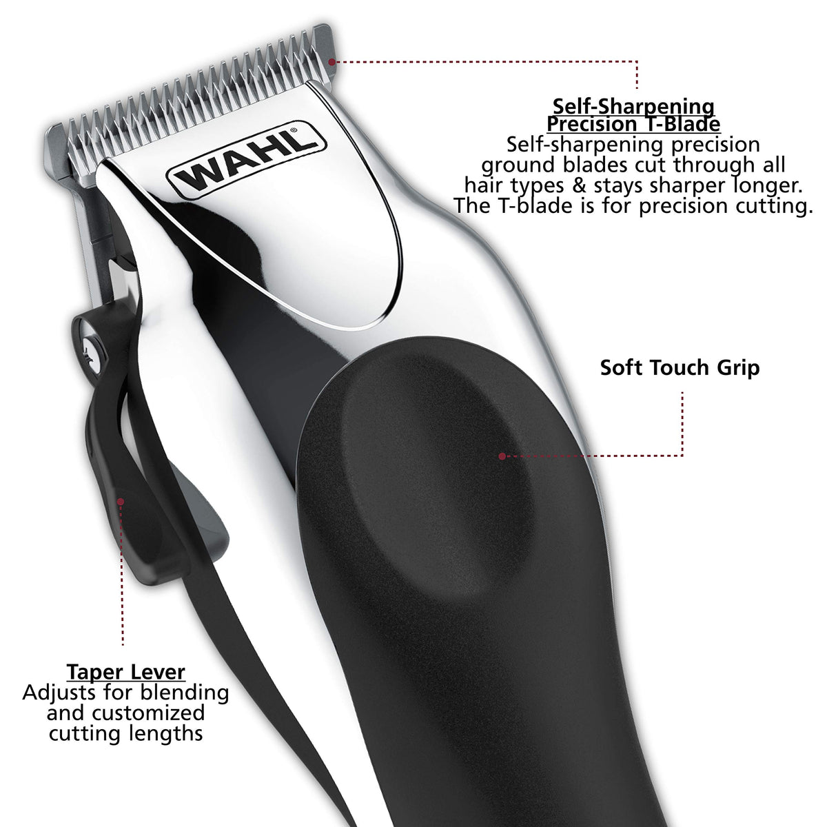 Wahl Chrome Pro clipper blades close-up showing precision steel for smoother cuts