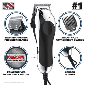 Wahl Chrome Pro close-up of self-sharpening blades showing precise cutting edge
