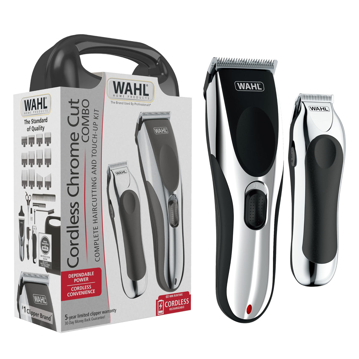 Wahl Chrome Pro front packaging showing kit contents and benefits