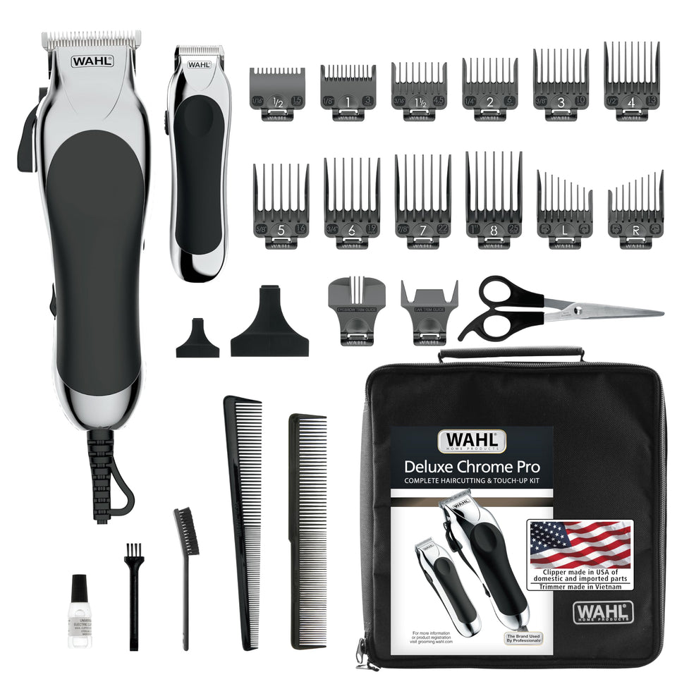 Wahl Chrome Pro front packaging showing kit contents and model for clear overview