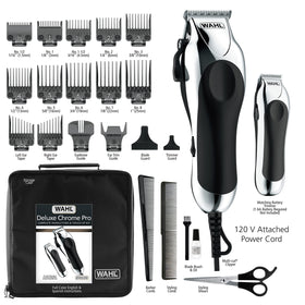 Wahl Chrome Pro in use with barber trimming a client's neckline for clean finish