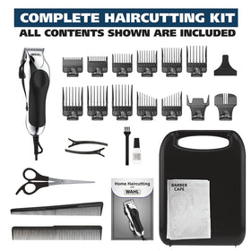 Wahl Chrome Pro packaging and accessories displaying included guards and oil