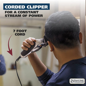 Wahl Chrome Pro held in hand to show size and ergonomic scale for comfort