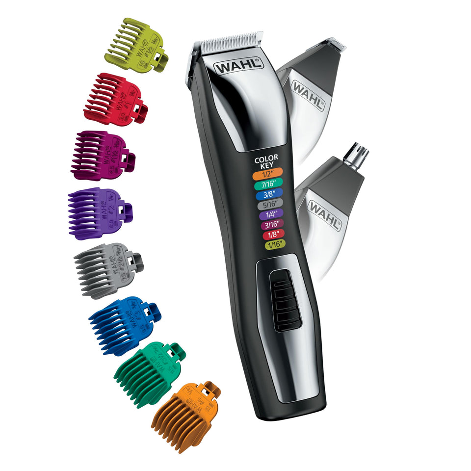 Wahl trimmer front view showing color key and ergonomic grip for easy selection