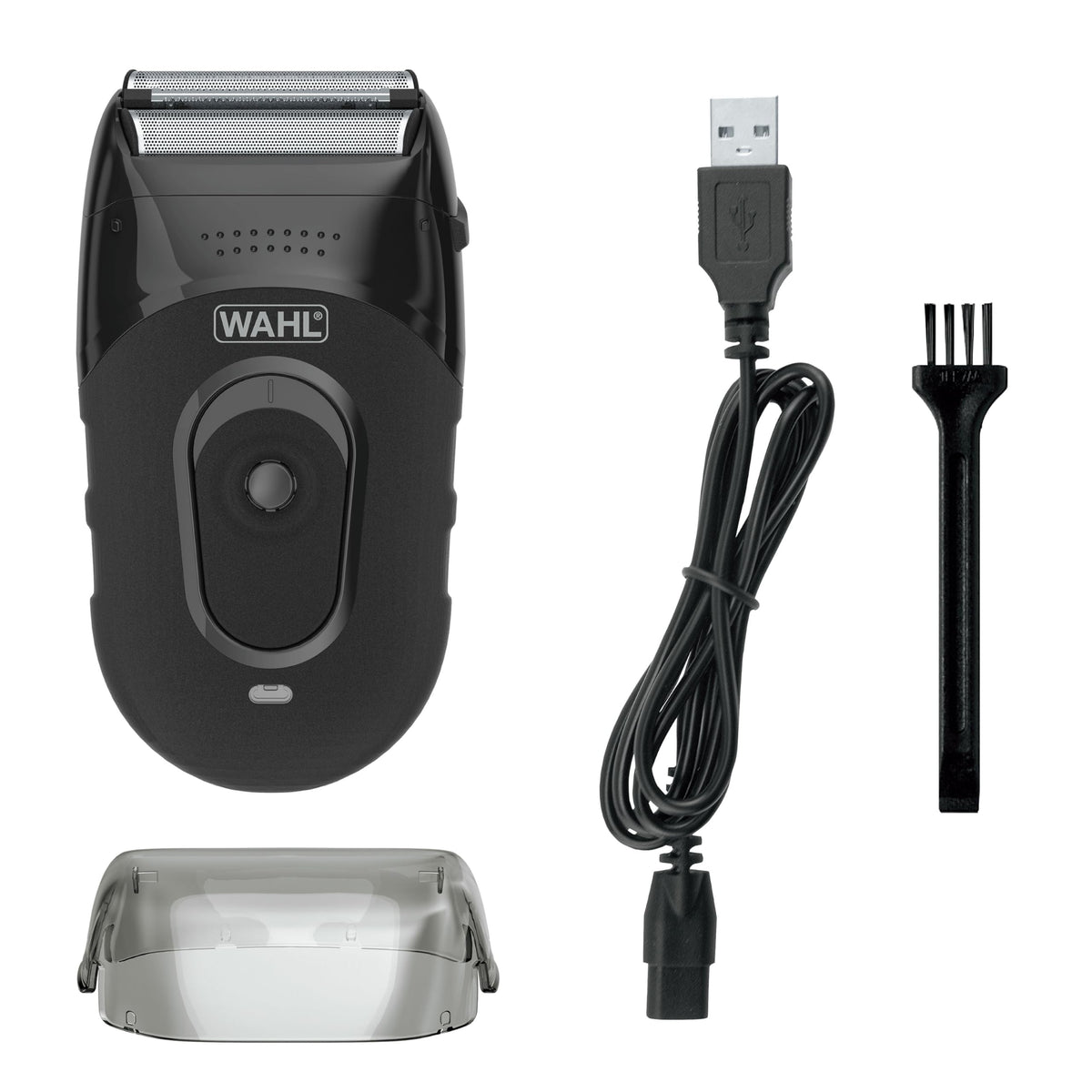 Wahl compact front view showing ergonomic grip and dual foil head for comfortable shaves