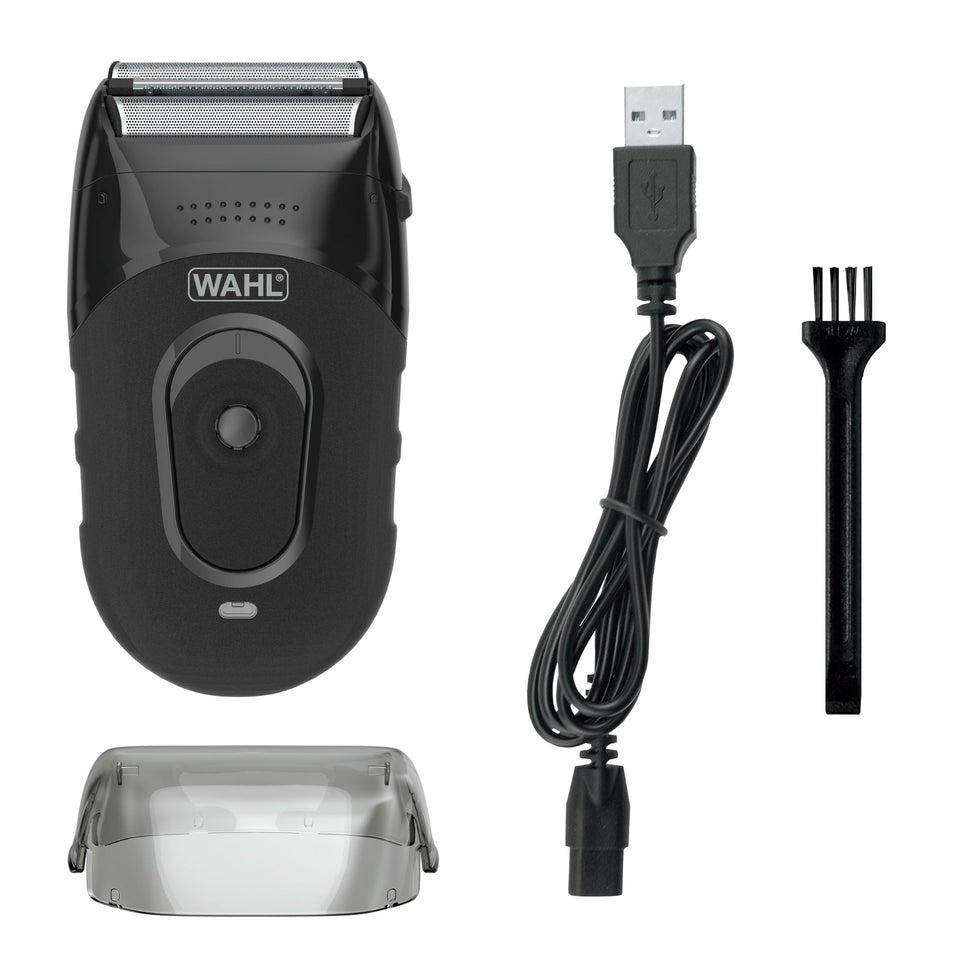 Wahl compact front view showing ergonomic grip and dual foil head for comfortable shaves