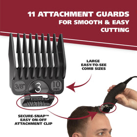 Wahl left and right ear taper guards close-up for neat edging