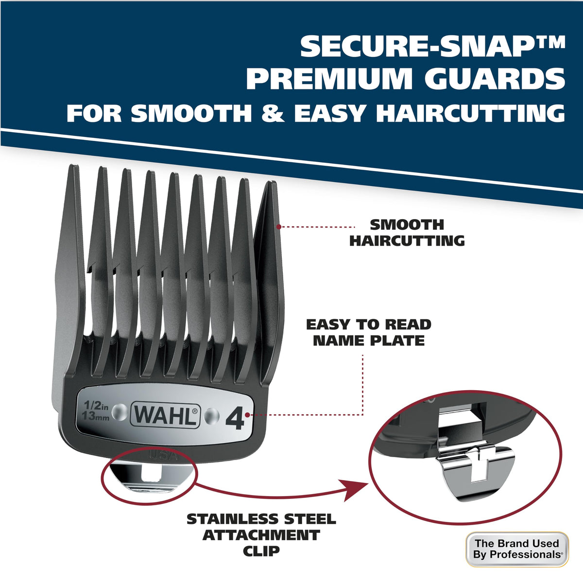 Wahl Elite Pro blade close-up showing self-sharpening edges for lasting performance