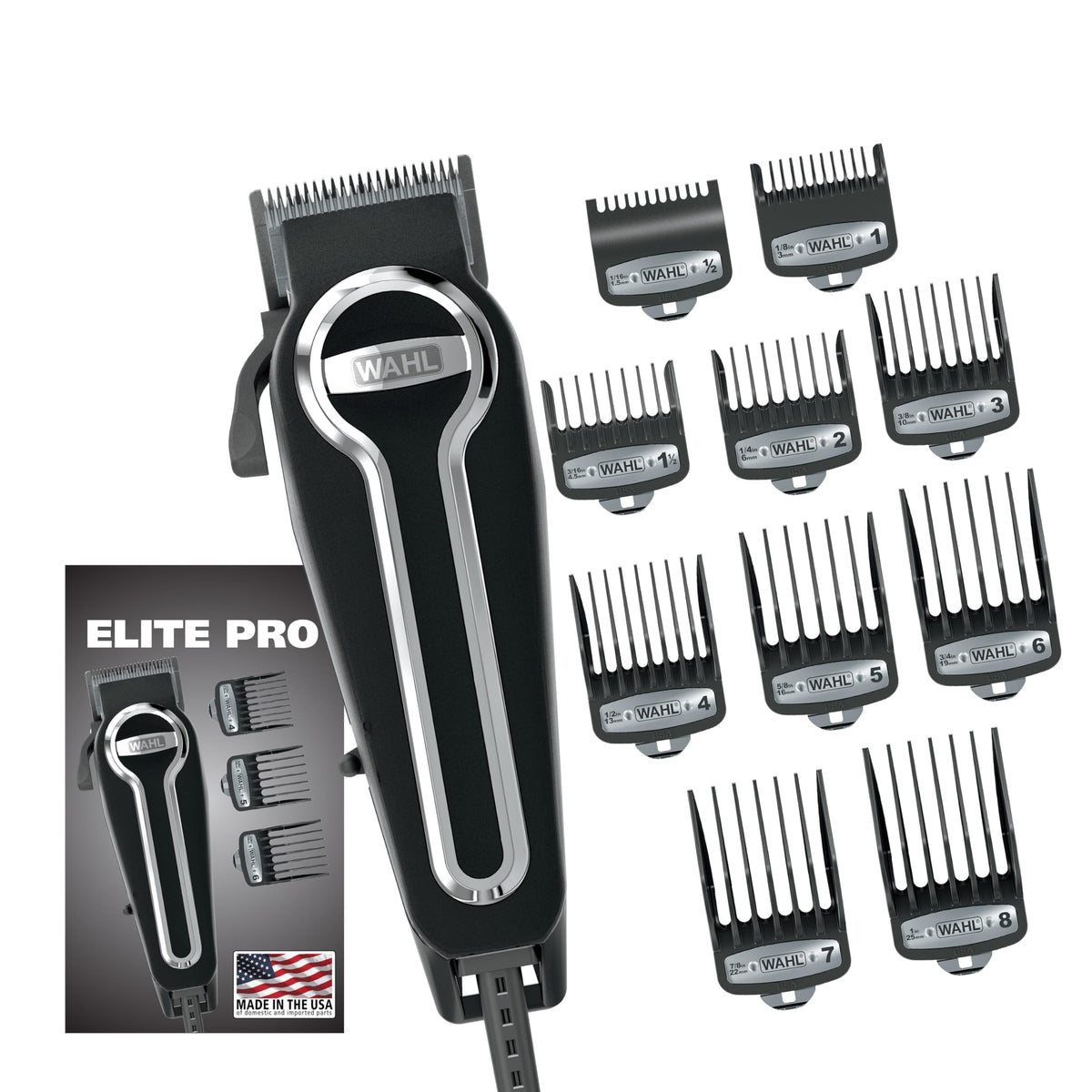 Wahl Elite Pro front view showing clipper and ergonomic grip for comfortable control