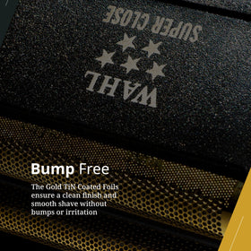 Wahl Professional gold foil texture macro highlighting gentle contact for reduced irritation