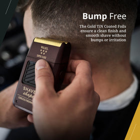 Wahl gold foil installed on shaver in use illustrating gentle contact for comfort