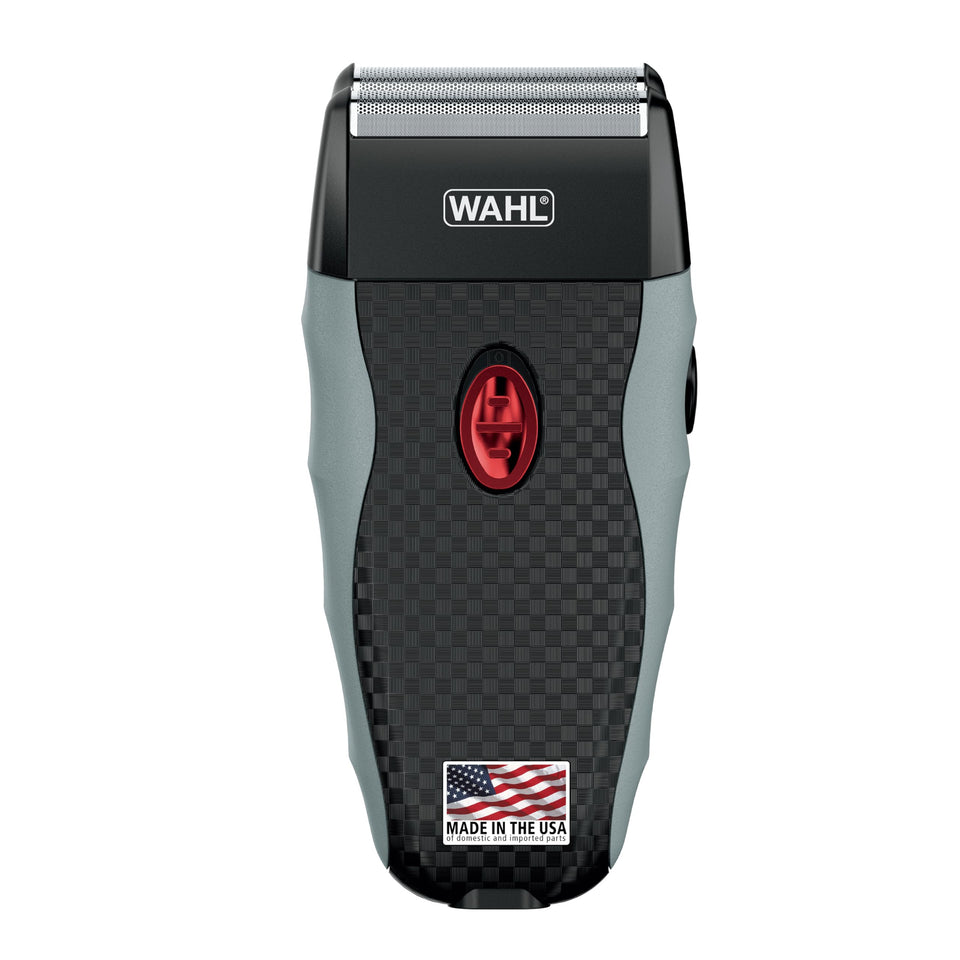 Wahl shaver front view showing dual foils and ergonomic grip for comfortable close shaves