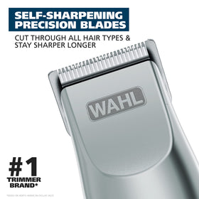 Wahl Groomsman blade close-up highlighting stainless steel, self-sharpening edge for precise cuts