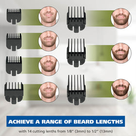 Wahl Groomsman combs array demonstrating length options for consistent trimming